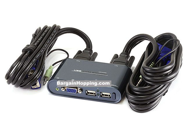2 Port Linxcel USB KVM Switch w/ Audio Support and built-in Cabl